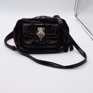 VTG MC Marc Chantal Bag Purse Shoulder Crossbody Faux Leather Alligator Black